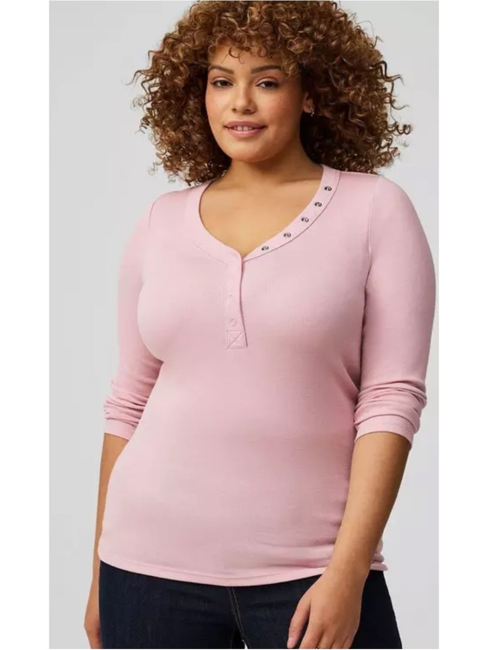 Torrid Dusty Rose Ribbed Long-Sleeve Henley Top